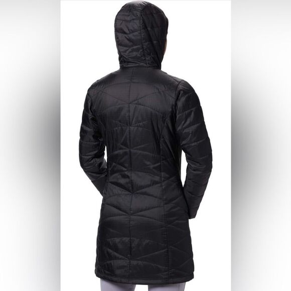 Columbia- Mighty Lite Black Long Line Hooded Puffer Jacket OmniHeat, Size Small - Picture 9 of 16